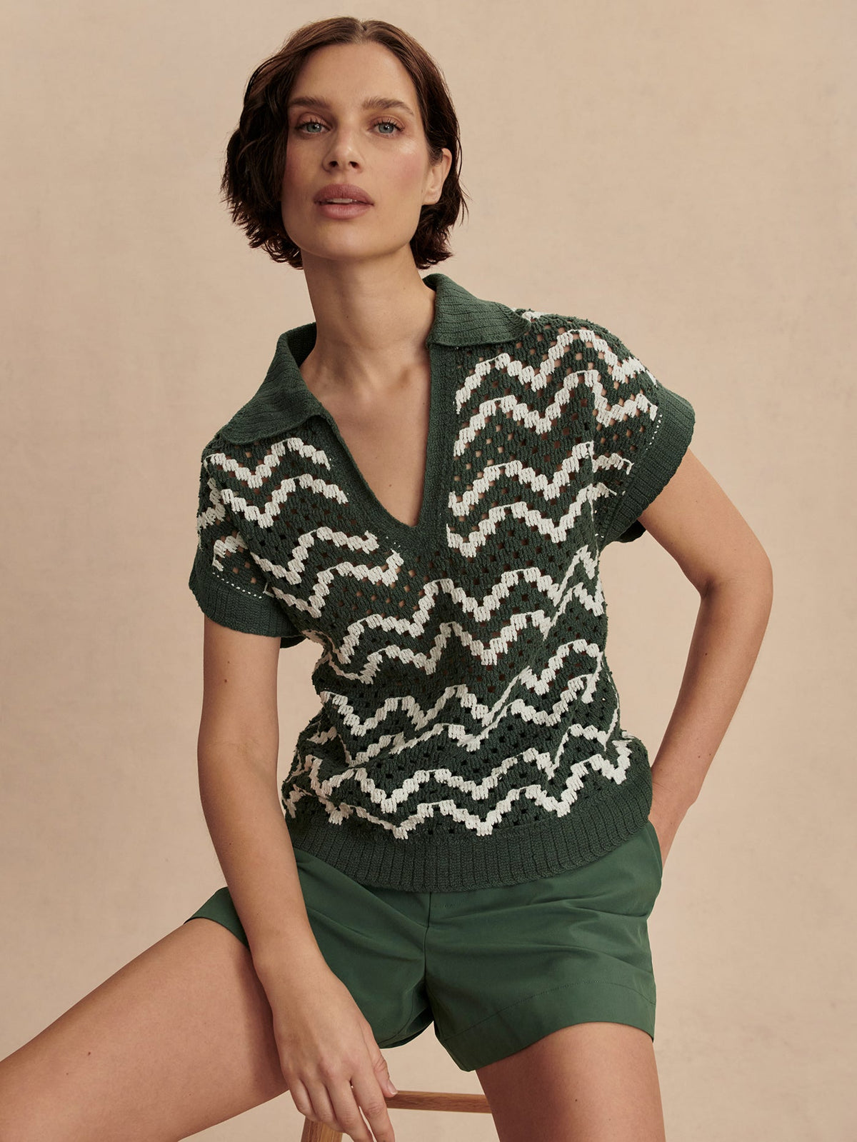 Varley Classic - Joelle Crochet Polo Top