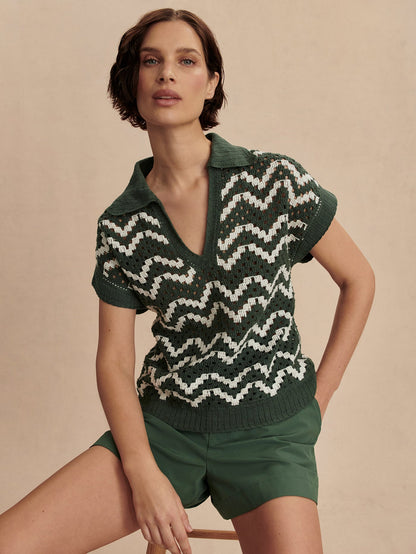 Varley Classic - Joelle Crochet Polo Top
